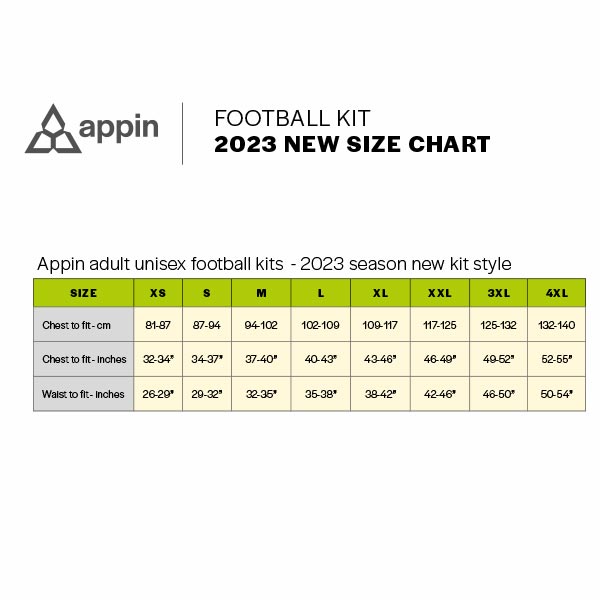 Appin Sport Size Chart